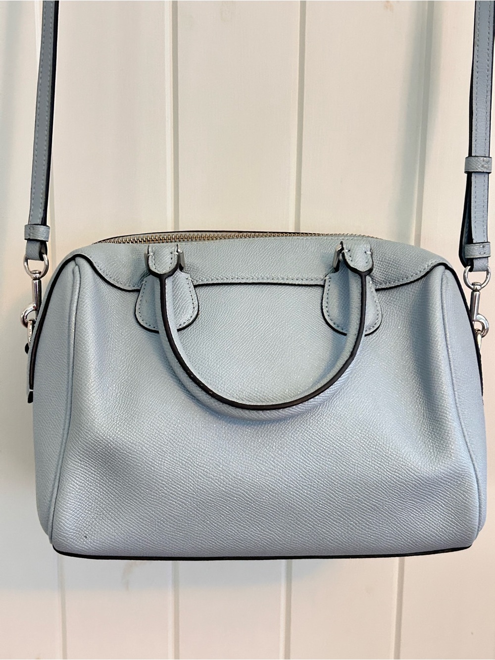 COACH Light Blue Bennett Pebbled Leather Satchel Purse Bag - Picture 6 of 15